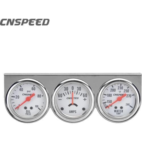 CNSPEED 2" Amp Gauge Water Temp Oil Pressure meter Triple Auto Gauge Set with sensor YC101323