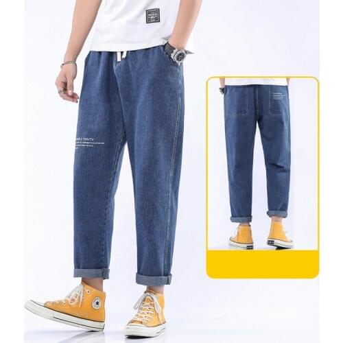 Men Blue Korean Jeans 2021 Mens Streetwear Fashion Casual Baggy Straight Simple Cozy All-match High Quality Male Denim Pants