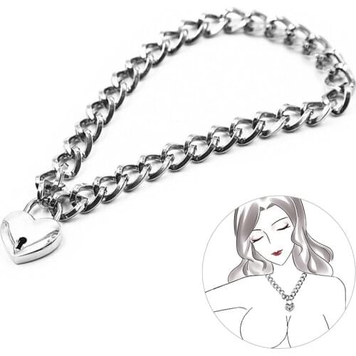 EXVOID Heart Lock Metal Neck Collar Slave Restraint Sex Toy For Women Men Flirting Neck Ring Stainless Steel BDSM Bondage