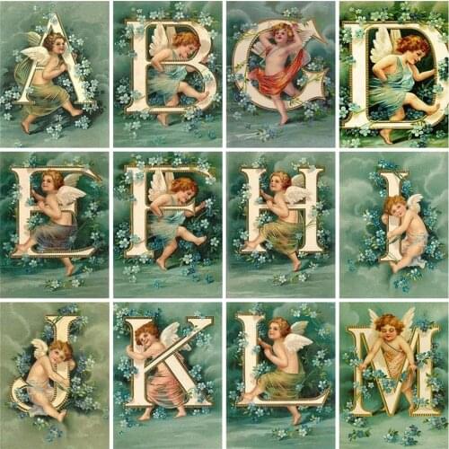 HUACAN Full Square 5d Diamond Painting Angel Mosaic Portrait DIY Diamond Embroidery Text Word Home Decor Craft Kit