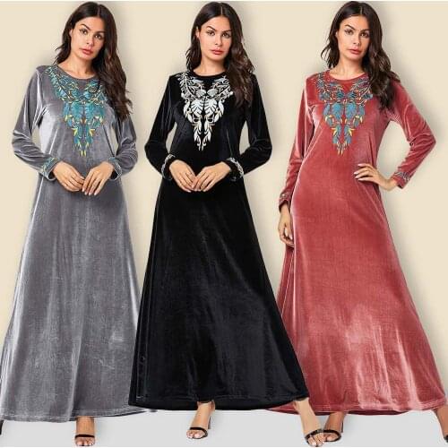 Kaftan Dubai Velvet Muslim Dress Women Maxi Kimono Jubah Long Robe Abaya Hijab Dresses Islamic Clothing Turkey Arabic Dress