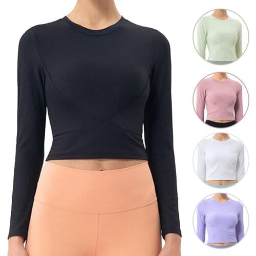 Yoga Crop Top Soft Moisture Wicking Nylon Thumb Hole Stylish Long Sleeve Sport Shirts for Women рубашка женская top mujer