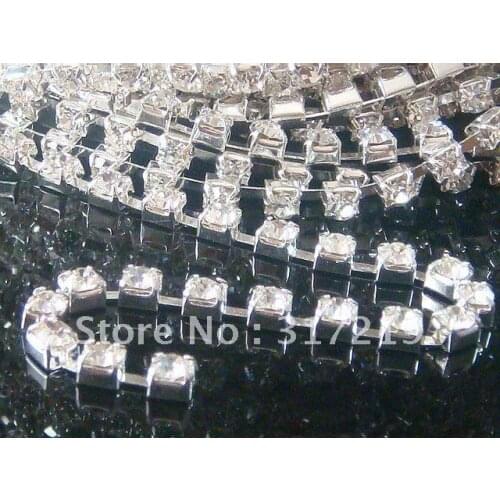 Crystal Rhinestone cup chain,SS10 Crystal rhinestone Silver base,Clear Color 10yards/roll/lot Wholesale and retail Free shipping