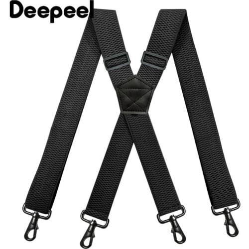 Deepeel 1pc 3.5*120cm Mens Braces X-Shaped Corn Grain Stretch Wide Suspenders Black Hook Buckle 4 Clip Straps Male Jockstrap