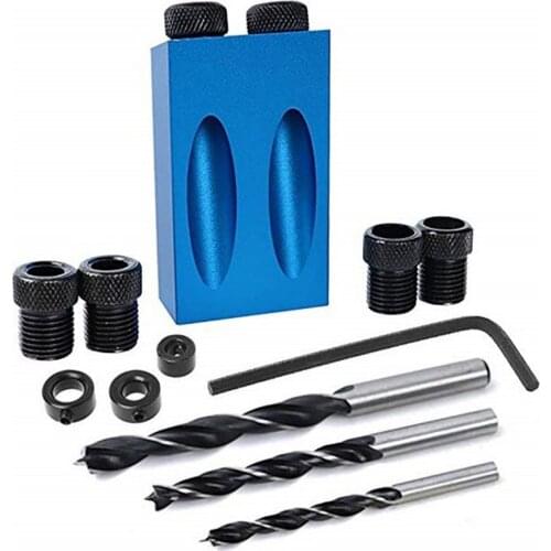 Woodworking Oblique Hole Locator Drill Bits Pocket Hole Jig Kit 15 Degree Angle Drill Guide Set Hole Puncher DIY Carpentry Tools