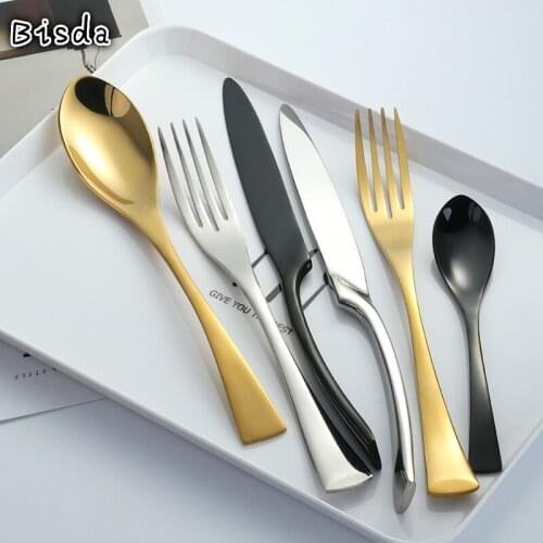 Western Flatware Set Stainless Steel Cutlery Fork Dinner Spoon Knife Set Elegant Golden Dinnerware 8 Colors Kit Table Utensil