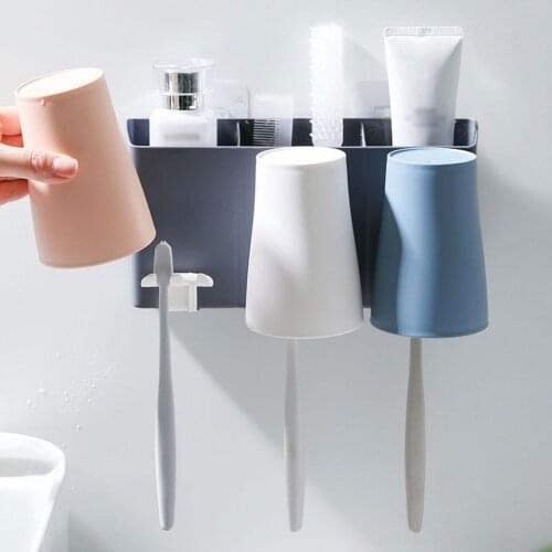 Wall-mounted toothbrush rack toothbrush holder mouthwash cup set bathroom toothpaste storage rack household toothbrush holder