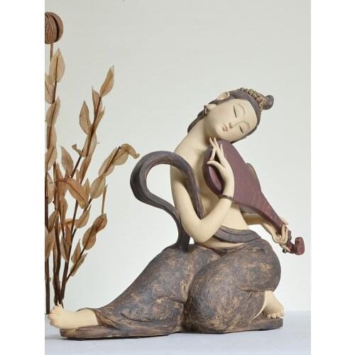 People Lady Shiwan New Chinese Style Manual Ceramics Beauty Tabletop Ornaments Wine Cabinet Decorate Artwork Pipa Girl Gift