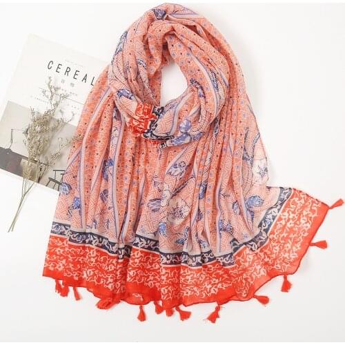 New Fashion Scarf Women Floral Printed Bandana Female Retro Soft Wrap Shawl 2021 New Ladies Casual Cotton Scarves