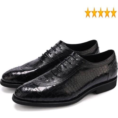 Autumn Mens 100% Formal Real Leather British Brogue Shoes Male Business Lace Up Pointed Toe Office Work Dress Footwear
