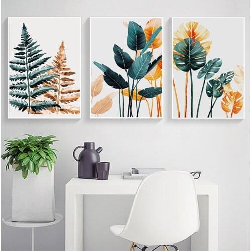Nordic Color Plant Leaves Poster Print Landscape Wall Art Canvas Painting Picture for Living Room Home Decor Cactus Decoration