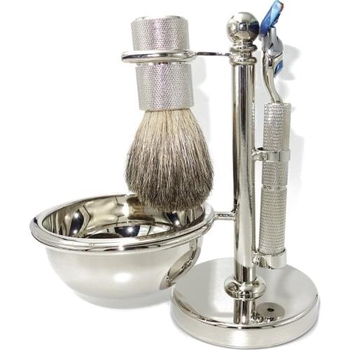 WLONG Luxury 4 in 1 Traditional Beard Shaving Brush Set with Pure Badger Hair and Mens Facial Soap Cup for Grooming Kit