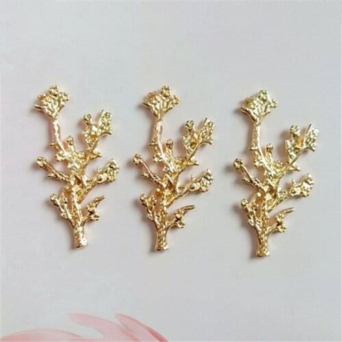 SEA MEW 30 PCS 21*42mm Fashion Metal Alloy KC Gold Flowers Branch Connectors Charm For Jewelry Making