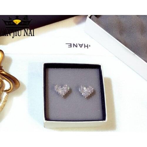 2019 Hot Sale Luxury Heart 925 Sterling Silver Stud Earrings Female Romantic Zircon Earrings Forever Love for Woman Best Gifts