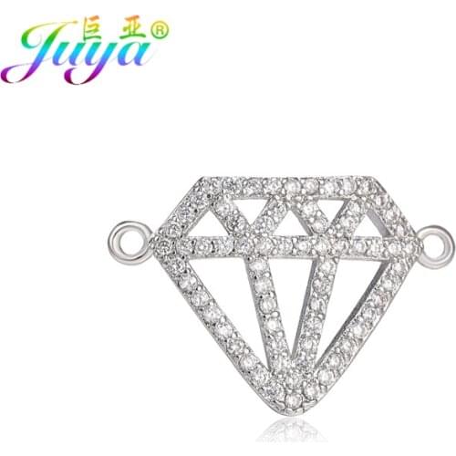 Juya DIY Punk Jewelry Accessories Pave Setting Zircon DIAMOND-Shape Crown Charm Connectors For Women Bracelets Necklaces Making