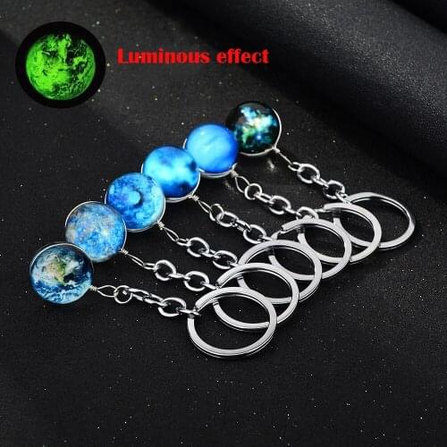 Unique Luminous Galaxy Planet Keychain Glass Crystal Balls Glowing Earth Moon High Quality Key Chain Gifts for Women Men