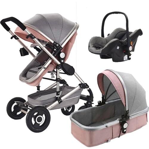 High landscape 3 In 1 Pram with Car Seat Aluminum Alloy Baby Stroller Newborn Baby Comfort Car Seat 0~36 months