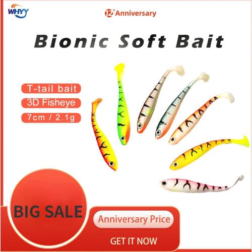 Bionic Soft Bait 7cm/2.1g Lure T-tail Bait 3D Fisheye Full-water Fishing Bait 11 Colors of Bionic Bait Fishing Lure Set