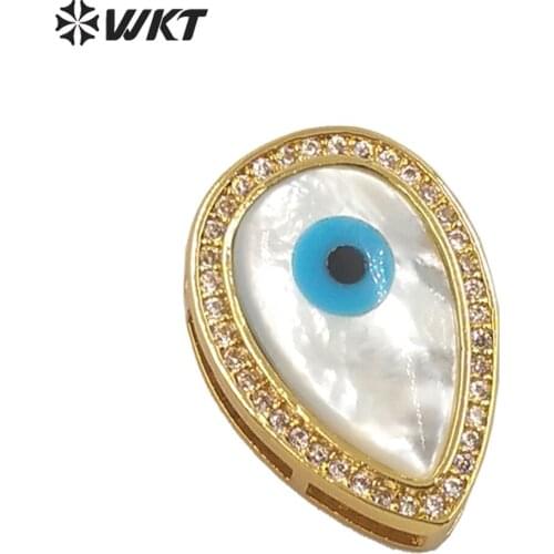 WT-MP205 WKT Hot design Gold plated micropave cubic zircon bezel setting white shell water drop pendants women tear drop eye