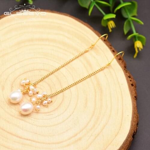 XlentAg Fresh Water Pearl Earrings Long Drop Earrings For Women Minimalist Earrings Jewelry Brincos Para As Mulheres GE0776