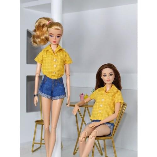 Yellow shirt + jeans short / original clothes set clothing outfit For 1/6 BJD Xinyi FR ST Barbie Doll / doll clothes