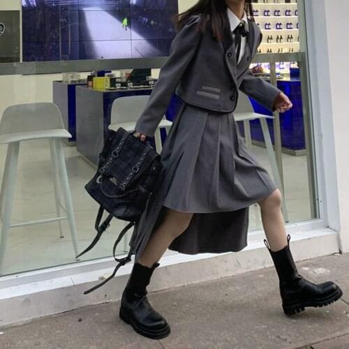 Spring And Autumn Womens Clothing Harajuku Japanese College Small Suit Jacket Base Shirt Irregular Pleated Skirt Womens Suit