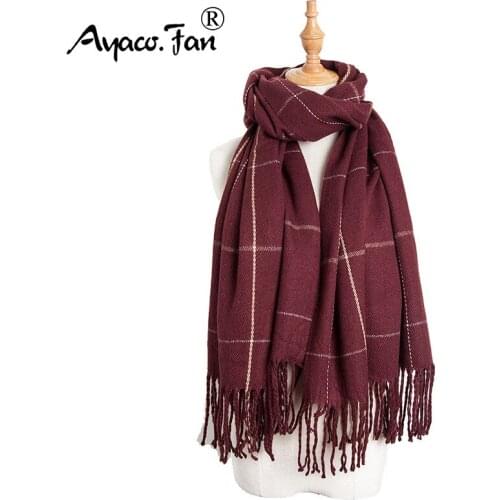 Women Cashmere Scarves with Tassel 2019 Autumn Winter New Warm Plaid Lady Long Scarf Classic Female Shawl Scarf for Women Men