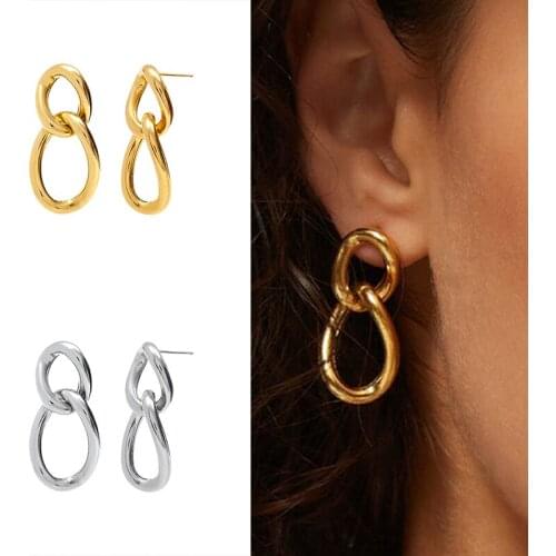 925 Silver Ear Needle Irregular Interlocking Double Circle Stud Earrings for Women Metal Punk Gold Silver Color Earring Jewelry