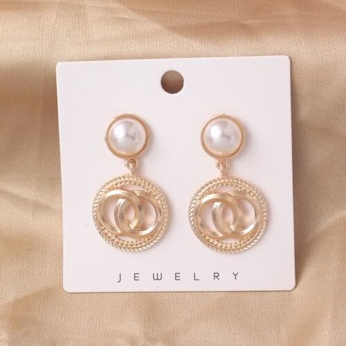 S925 Needle Korean Design Alloy Geometric Double Round Circles Teardrop Simulated Pearl Earrings For Women Jewelry Girl Gift