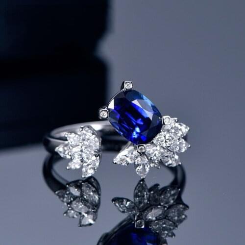 2021 Sterling Silver New Fashion Product Simulation Spinel Sapphire Color Treasure Adjustable Ring For Women Fine Hand Jewelry