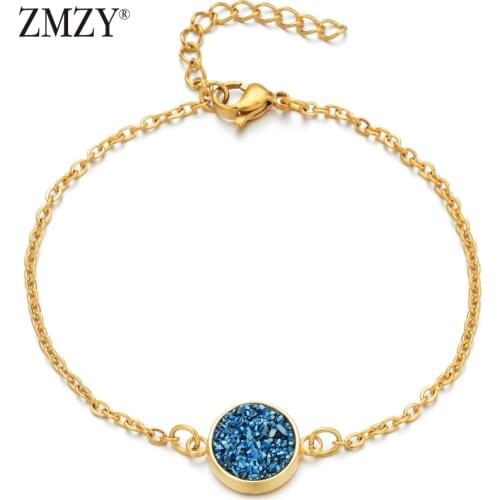 ZMZY New Design Natural Druzy Stone Gold Color Stainless Steel Cuff Bracelets for Women Boho Drusy Bracelets & Bangle
