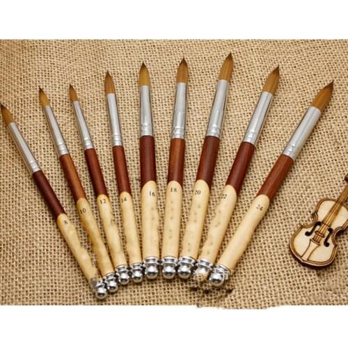 1 PC Acrylic Nail Brush Oval Crimped Shaped Nail Painting Pen UV Gel Polish Brush Wood Handle Professional Manicure Powder Brush