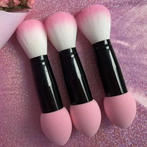 1pc Professional blusher brush Nylon Make up Brushes Two Head Metal Cosmetic Tools with Sponge Pink Color drop shipping