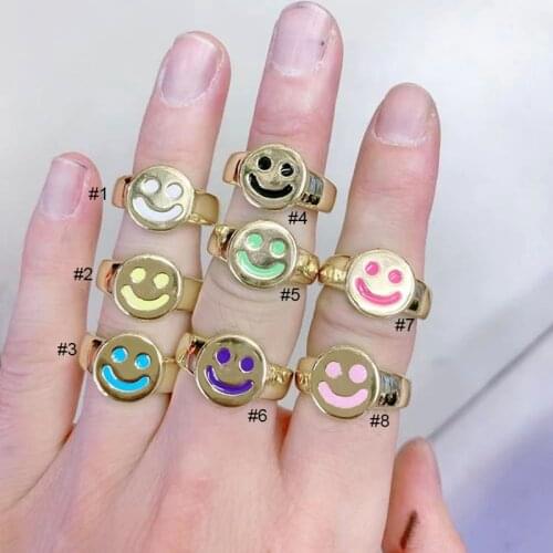 10Pcs Fashion colourful copper smile face women Ring, trendy brass smily faces ladies ring Girl Gift