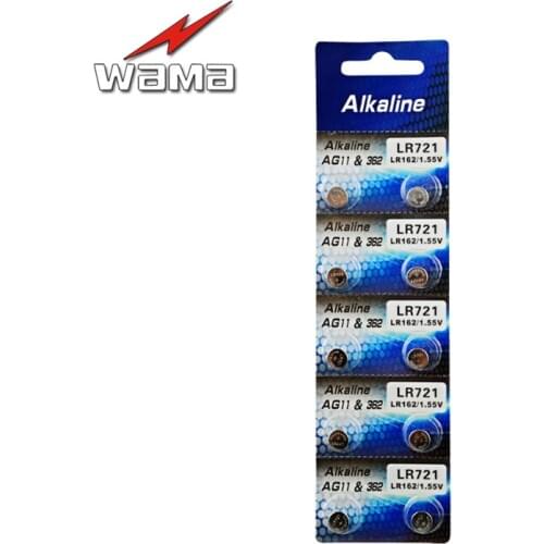 10pcs/pack Wama AG11 1.5V Alkaline Button Cell Batteries LR721 362 361 Watches Toys Coin Battery Drop shipping