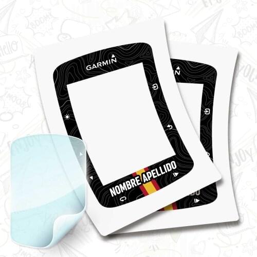 2 X flag stickers Spain name on vinyl for GARMIN 520 + PROTECTOR hydrogel bike BTT bike customizable