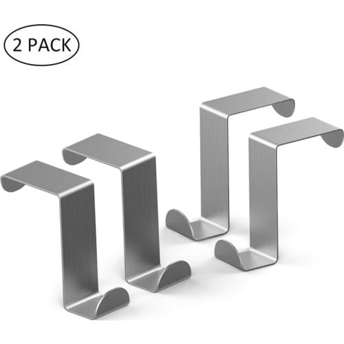 2 Pairs/Set Stainless Steel Door Hooks Rack Hanger Organizer Hanging Hook for Clothes Towels Office Kitchen Bedroom Bathroom