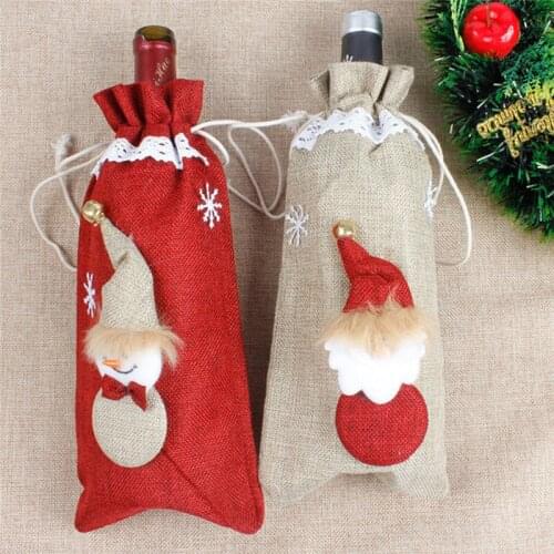 2019 Christmas Wine Bottle Cover Red Wine Gift Bags Set Champagne Xmas Home Dinner party Table Decoration Snowman Design