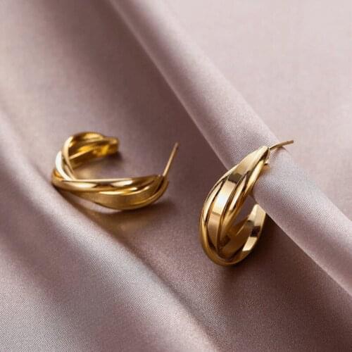 2021 New Distortion Interweave Twist Metal Round Geometric Round Drop Earrings for Women Girl Irregular Party Wedding Jewelry