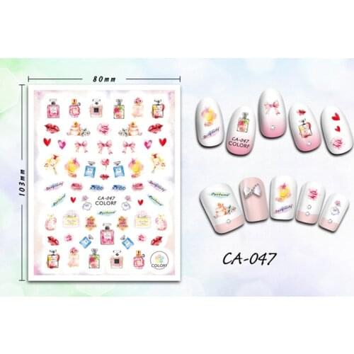 3D Stickers for Nails Color Perfume Bottle Bow Nails Art Decoration Manicure Sticker Decals Slider Nail Foil Tips Accessories