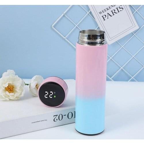 500ml Gradient Steel Smart Water Bottle LED Digital Temperature Display Vacuum Flask Water Cup
