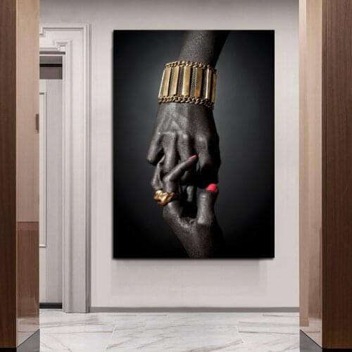 African Black and Gold Woman Hand Oil Painting on Canvas Posters and Prints Scandinavian Wall Art Picture for Living Room Decor