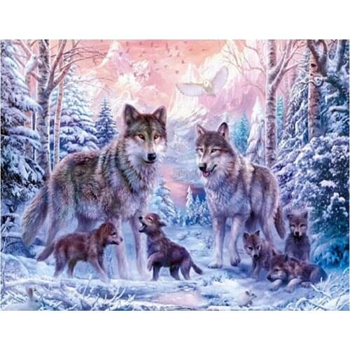 5D DIY Wolf Family Snow scene Diamond Painting animal Full Drill Nouveaute Mosaic Embroidery Cross Stitch home decoration