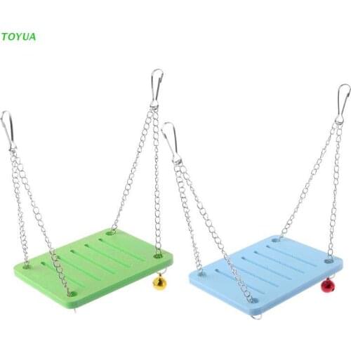 1XCC Wooden Parrot Hamster Swing Hanging Bell Cage Toy Chinchilla Mouse Perch Pet Accessories