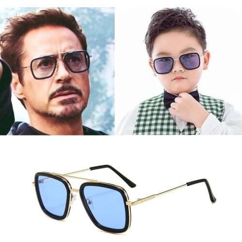 Kids Sun Glasses Lentes Tony Stark Sunglasses Alloy Glasses Children 8-16 Years Old Boys And Girls UV400 Okulary Dzieci