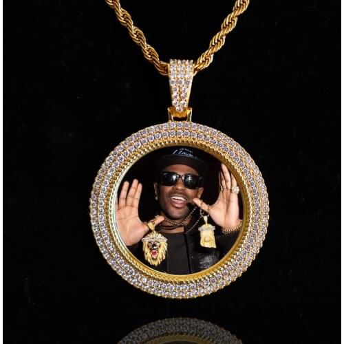 D&Z Double Row Custom Made Photo Necklace Memory Medallions Solid Pendant Necklace For Mens Hip Hop Cubic Zircon Jewelr
