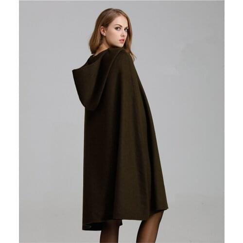 Double sided woolen fabrics womens fashion hooded overcoat cloak style wide-waisted S/M/L