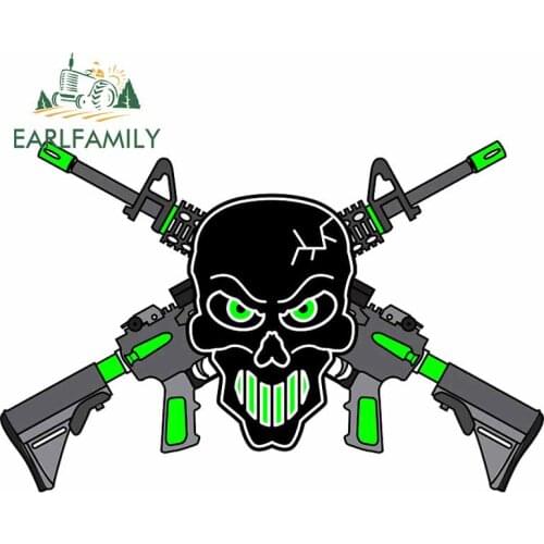 EARLFAMILY 13cm x 8.6cm For Skull Guns Car Graffiti Sticker Car Accessories Decal Vinyl Material Waterproof Custom Printing