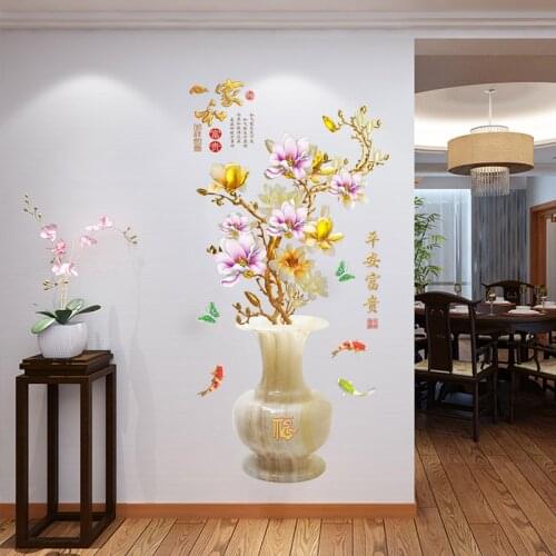 Chinese Style Flowers Vase Wall Stickers Home Living Room Decoration Teenager Aesthetic Posters on The Wall Decor Mural