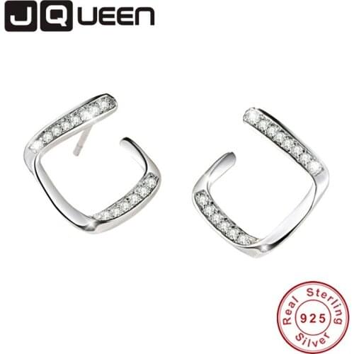 JQUEEN Classic Silk Silver Gap Square Earrings S925 Earrings Wedding For Women Jewelry Bague Femme